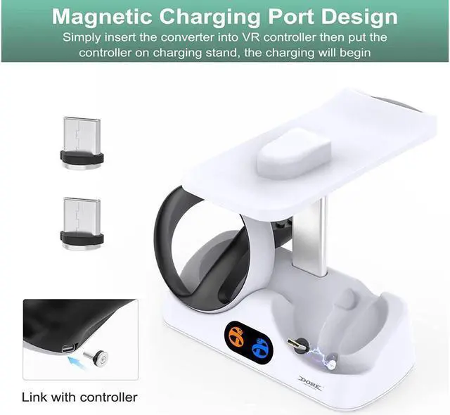 Alt view image 3 of 7 - BONAEVER Dual Charging Stand for PSVR2 PS5 Controller Charging Station with PSVR Gaming Headset with USB-C Port A Micro-USB Cable for PS5 Accessories
