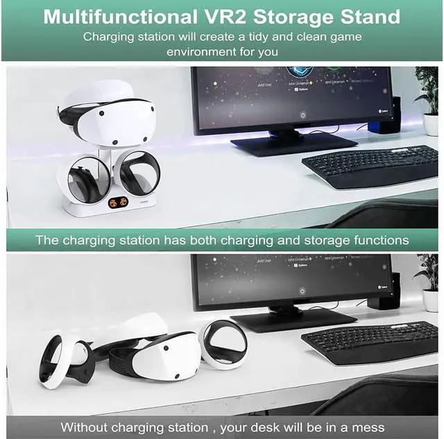 Alt view image 5 of 7 - BONAEVER Dual Charging Stand for PSVR2 PS5 Controller Charging Station with PSVR Gaming Headset with USB-C Port A Micro-USB Cable for PS5 Accessories