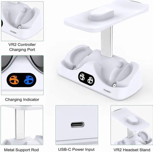 Alt view image 6 of 7 - BONAEVER Dual Charging Stand for PSVR2 PS5 Controller Charging Station with PSVR Gaming Headset with USB-C Port A Micro-USB Cable for PS5 Accessories