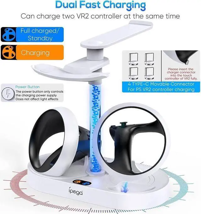 Alt view image 2 of 7 - Charging Station for PS VR2 with RGB Light, GORIXER Vertical Charging Stand Dock Support for PSVR2 Headset Display Accessories for Playstation VR2 with 4 Type-C Magnetic Adapters for Sense Controller