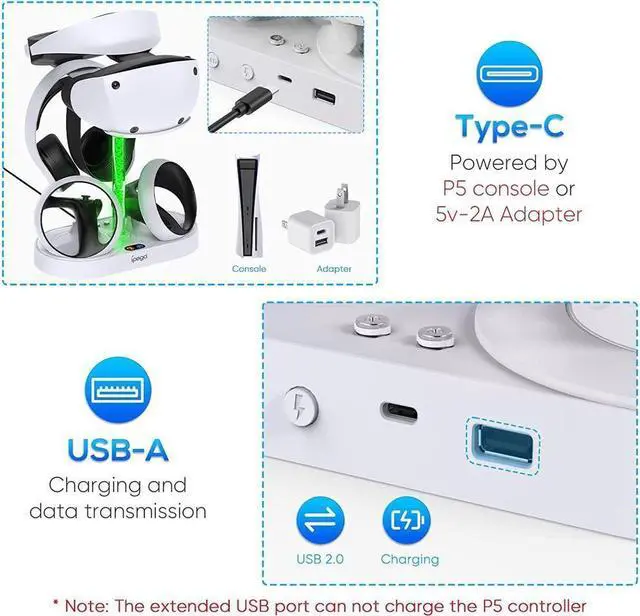 Alt view image 3 of 7 - Charging Station for PS VR2 with RGB Light, GORIXER Vertical Charging Stand Dock Support for PSVR2 Headset Display Accessories for Playstation VR2 with 4 Type-C Magnetic Adapters for Sense Controller