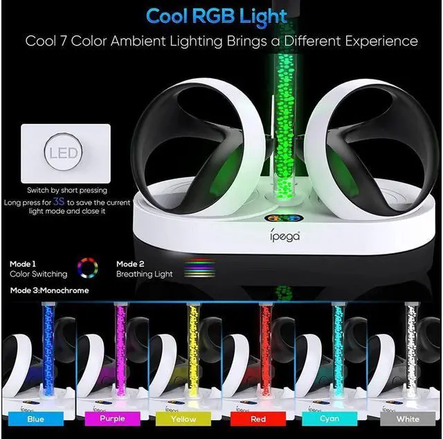 Alt view image 4 of 7 - Charging Station for PS VR2 with RGB Light, GORIXER Vertical Charging Stand Dock Support for PSVR2 Headset Display Accessories for Playstation VR2 with 4 Type-C Magnetic Adapters for Sense Controller