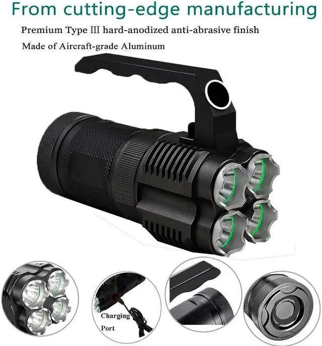 Alt view image 2 of 7 - BONAEVER 3000 Lumens High Power Tactical Hand Held Flashlight Torch Rechargeable Bright Spotlight Waterproof CREE XML-T2 LED Searchlight Floodlight Light For Outdoor Camping Lantern Hiking Hunting