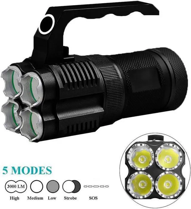 Alt view image 3 of 7 - BONAEVER 3000 Lumens High Power Tactical Hand Held Flashlight Torch Rechargeable Bright Spotlight Waterproof CREE XML-T2 LED Searchlight Floodlight Light For Outdoor Camping Lantern Hiking Hunting