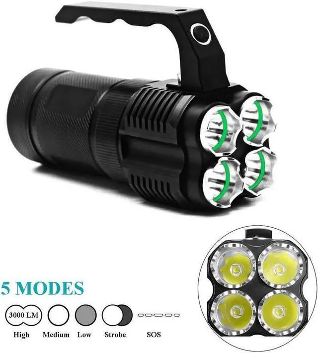Main image of BONAEVER High lumens Tactical Flashlights Super Bright High Power Hand Held Flashlight XML-T2 LED Torch Spotlight with Rechargeable Batteries Battery Charger for Outdoor Camping Hiking Emergency