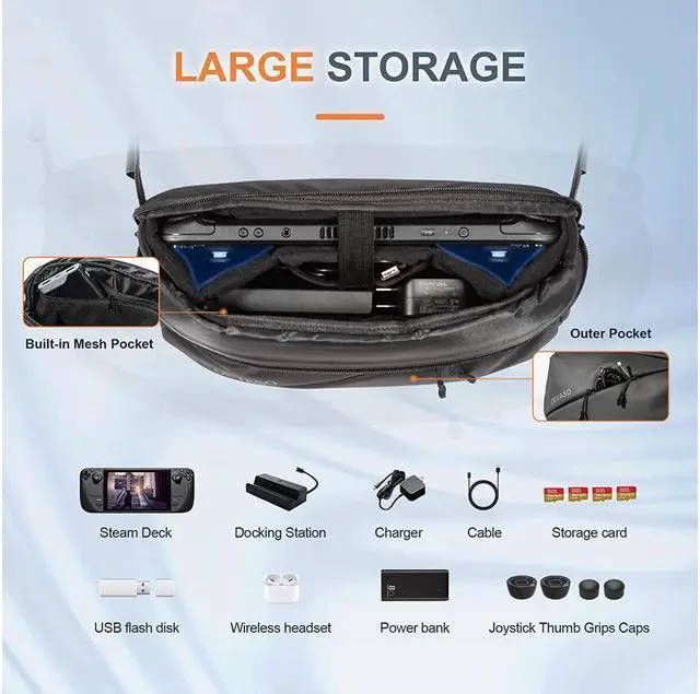 Alt view image 2 of 7 - BONAEVER Carrying Case for Steam Deck Protective Shoulder Bag with Pockets Fit for Steam Deck Console Original AC Charger Adapter dock Station Joy Standick Protectors Fan Cooler USB C Cable