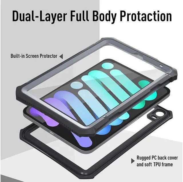 Alt view image 2 of 7 - BONAEVER iPad Mini 6 2021 (6th Generation) Waterproof CaseUnderwater Protective Du Standproof Shockproof Case Cover with 360 Full-Body ProtectioniPad Mini 6th Gen 8.3 Inch case with Lanyard Standand