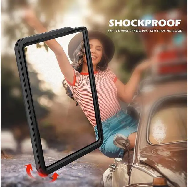 Alt view image 3 of 7 - BONAEVER Protective Case for iPad Air 5th Air 4th Generation 2022 2020 iPad Air 5 / Air 4 IP68 Waterproof Du Standproof Shockproof Cover with Pencil Holder built-in Screen Protector Shoulder Strap