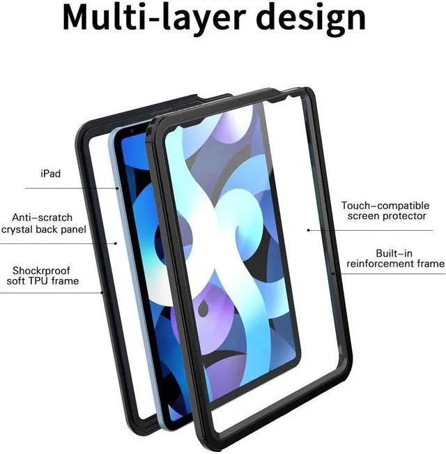 Alt view image 4 of 7 - BONAEVER Protective Case for iPad Air 5th Air 4th Generation 2022 2020 iPad Air 5 / Air 4 IP68 Waterproof Du Standproof Shockproof Cover with Pencil Holder built-in Screen Protector Shoulder Strap