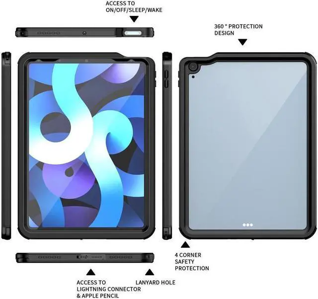Alt view image 5 of 7 - BONAEVER Protective Case for iPad Air 5th Air 4th Generation 2022 2020 iPad Air 5 / Air 4 IP68 Waterproof Du Standproof Shockproof Cover with Pencil Holder built-in Screen Protector Shoulder Strap