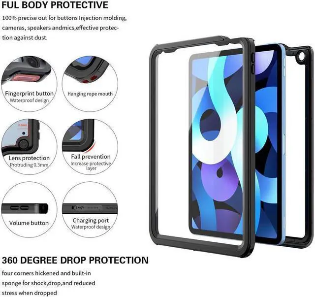 Alt view image 6 of 7 - BONAEVER Protective Case for iPad Air 5th Air 4th Generation 2022 2020 iPad Air 5 / Air 4 IP68 Waterproof Du Standproof Shockproof Cover with Pencil Holder built-in Screen Protector Shoulder Strap