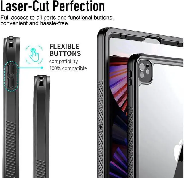 Alt view image 5 of 7 - BONAEVER Waterproof Case for iPad Pro 12.9 inch 2022 6th Gen / iPad Pro 12.9 2021 5th Gen Protection Shockproof Dustdproof Protective Cover with Built in Screen Protector Stand and Shoulder Strap