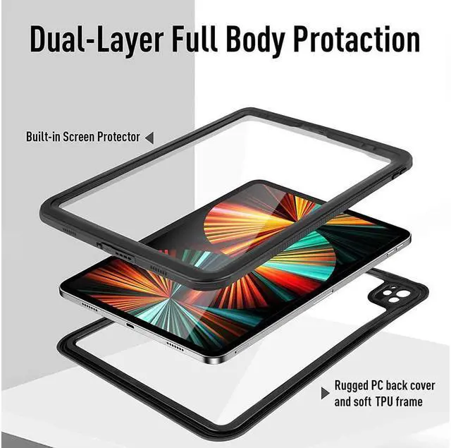 Alt view image 6 of 7 - BONAEVER Waterproof Case for iPad Pro 12.9 inch 2022 6th Gen / iPad Pro 12.9 2021 5th Gen Protection Shockproof Dustdproof Protective Cover with Built in Screen Protector Stand and Shoulder Strap