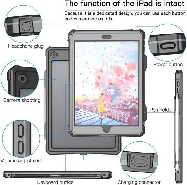 Alt view image 7 of 7 - Waterproof Case For iPad 10.2 inch 9th 8th 7th Generation / iPad 10.2 2021/2020/2019 ,ShockProof Bumper Full-Body Protective Cover with Built-in Screen Protector  /Shoulder Strap/Stand/Pencil Holder