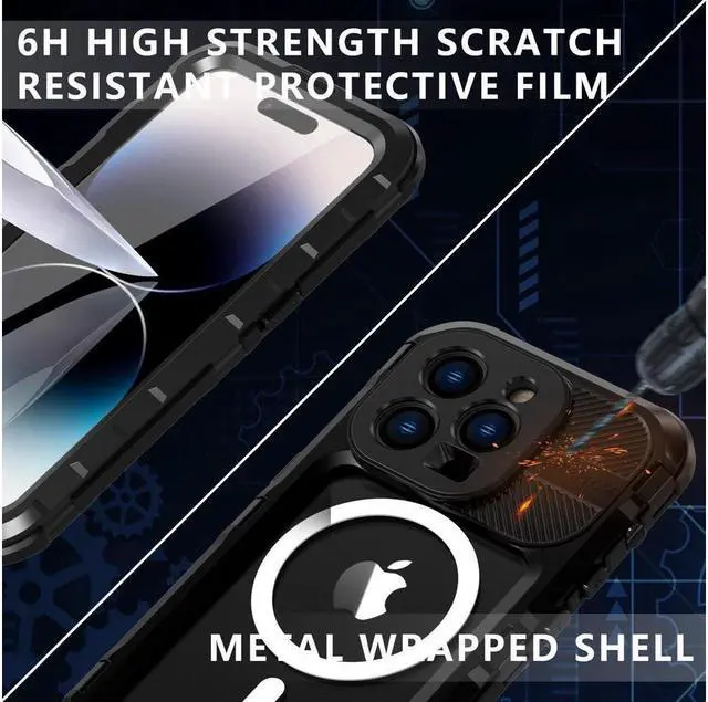 Alt view image 3 of 7 - BONAEVER For iPhone 14 Pro Max Waterproof Case MagSafe Compatible Built-in Screen Protector IP68 Underwater Du Standproof 360 Shockproof Protective Cover for iPhone 14 Pro Max