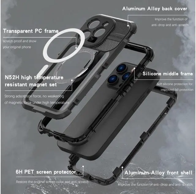 Alt view image 5 of 7 - BONAEVER For iPhone 14 Pro Max Waterproof Case MagSafe Compatible Built-in Screen Protector IP68 Underwater Du Standproof 360 Shockproof Protective Cover for iPhone 14 Pro Max