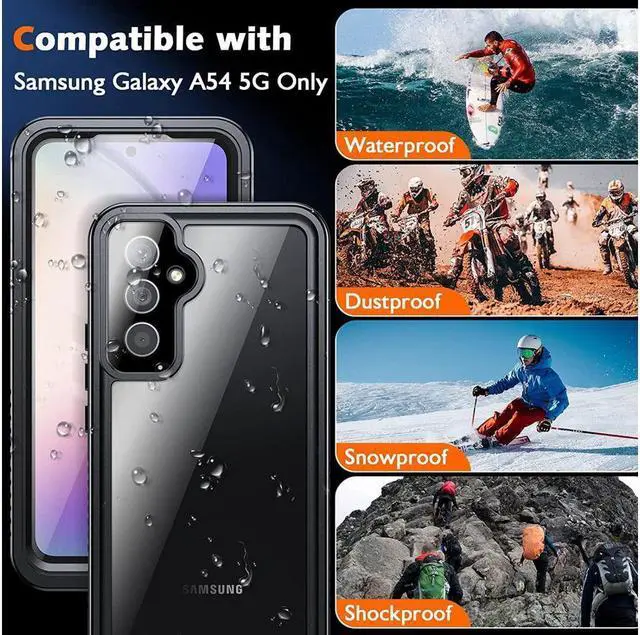 Alt view image 6 of 7 - BONAEVER For Samsung Galaxy A54 5G Case Waterproof [IP68 Underwater][Built-in Screen & Lens Protector][Du Standproof][Real 360] Rugged Shockproof Protective Phone Case for A54 5G