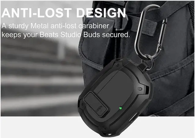 Alt view image 6 of 6 - BONAEVER For Beats Standudio Buds Case Cover 2021 Secure Lock Hard Rugged Cool Shockproof Protective Case Cover for Beats Standudio Buds Wireless Earbuds Case Accessories with Keychain Carabiner