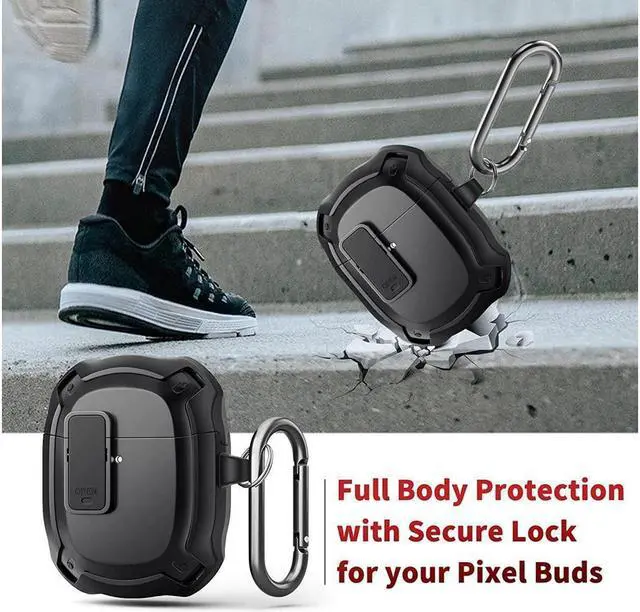 Alt view image 3 of 7 - BONAEVER Compatible with Google Pixel Buds A Case Cover [Front LED Visible] Shockproof Protective Case with Keychain Secure Lock Design Hard PC Case Cover for Pixel Buds A 2021