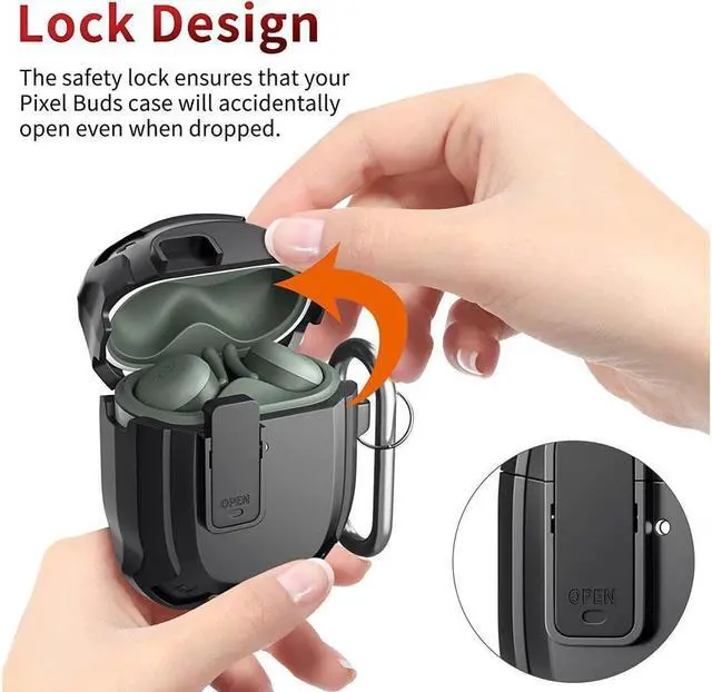 Alt view image 6 of 7 - BONAEVER Compatible with Google Pixel Buds A Case Cover [Front LED Visible] Shockproof Protective Case with Keychain Secure Lock Design Hard PC Case Cover for Pixel Buds A 2021