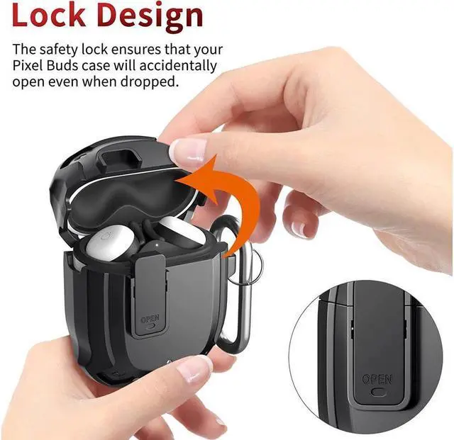 Alt view image 6 of 7 - BONAEVER Compatible with Google Pixel Buds 2 Case Cover [Front LED Visible] Shockproof Protective Case with Keychain Secure Lock Design Hard PC Case Cover for Pixel Buds 2 2020