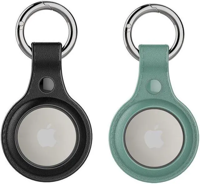 Main image of BONAEVER [2 Pack] Airtag Holder Waterproof & Airtag Keychain Leather Air Tag Case Protective Tracker with Loop Key Ring for Apple AirTags Airtag Cover for WalletLuggageCatDogPets Black/Green