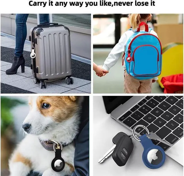 Alt view image 7 of 7 - BONAEVER 4 Pack Apple Airtag Holder Ultra Light Silicone Case for Airtags Protective Cover Compatible with AirTag GPS Item Finders with Anti-Lo Stand Keychain for Bags Keys Dog Cat Collar Luggage