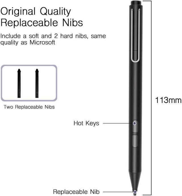 Alt view image 6 of 7 - BONAEVER Stylus Pen for Microsoft Surface Palm Rejection 1024 Levels Pressure Flex & Soft HB Nib Compatible with Surface Pro/Book/Laptop/Go Including 2 Spare Nibs & AAAA Battery