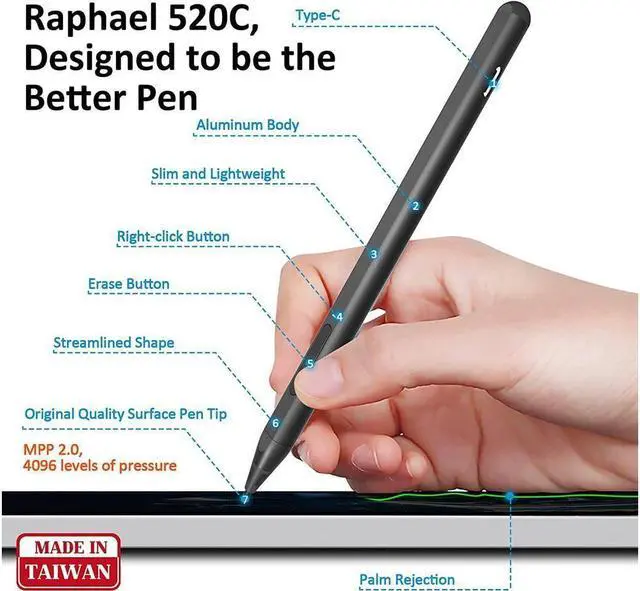Alt view image 2 of 7 - BONAEVER Stylus Pen for Surface USB C Charging 4096 Pressure Sensitivity Stylus For Microsoft Surface Pro 9 / Pro 8/7/6/5/4/Go/X/Book/ studio/Laptop 5/4/3/2/1/HP/ASUS/DELL Magnetic Attachment