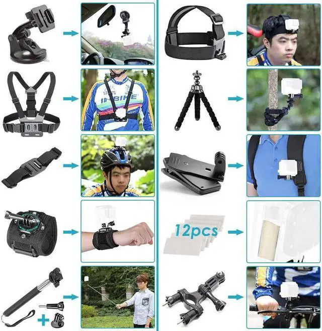 Alt view image 2 of 7 - BONAEVER 50 in 1 Action Camera Accessory Kit Compatible with GoPro Hero 11 10 9 8 7 6 5 4 GoPro Max GoPro Fusion In Standa360 DJI Osmo Action Action 2 AKASO more