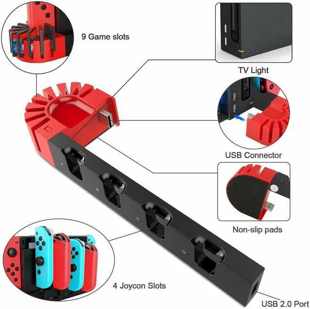 Alt view image 4 of 7 - BONAEVER Switch Controller Charging Dock Station Compatible with Nintendo Switch & OLED Model Joycons Switch Controller Charger Dock Station with 9 Game Storage for Nintendo Switch Joycon & Games