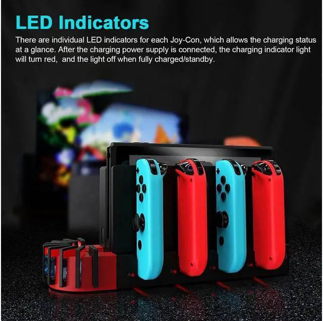 Alt view image 5 of 7 - BONAEVER Switch Controller Charging Dock Station Compatible with Nintendo Switch & OLED Model Joycons Switch Controller Charger Dock Station with 9 Game Storage for Nintendo Switch Joycon & Games