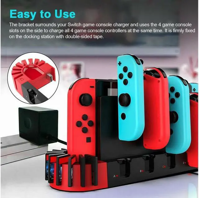 Alt view image 7 of 7 - BONAEVER Switch Controller Charging Dock Station Compatible with Nintendo Switch & OLED Model Joycons Switch Controller Charger Dock Station with 9 Game Storage for Nintendo Switch Joycon & Games