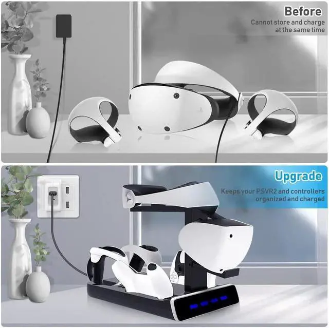 Alt view image 4 of 7 - BONAEVER 5-in-1 PSVR2 Charging Station Stand for Play Station VR2 PS5 Controller Charging Dock Station with VR Headset Display Stand 4 Controller Charger Station LED Indicators