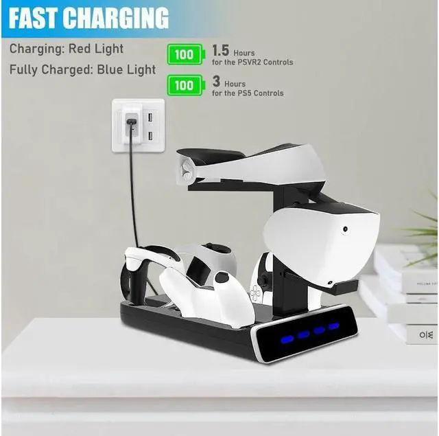 Alt view image 5 of 7 - BONAEVER 5-in-1 PSVR2 Charging Station Stand for Play Station VR2 PS5 Controller Charging Dock Station with VR Headset Display Stand 4 Controller Charger Station LED Indicators
