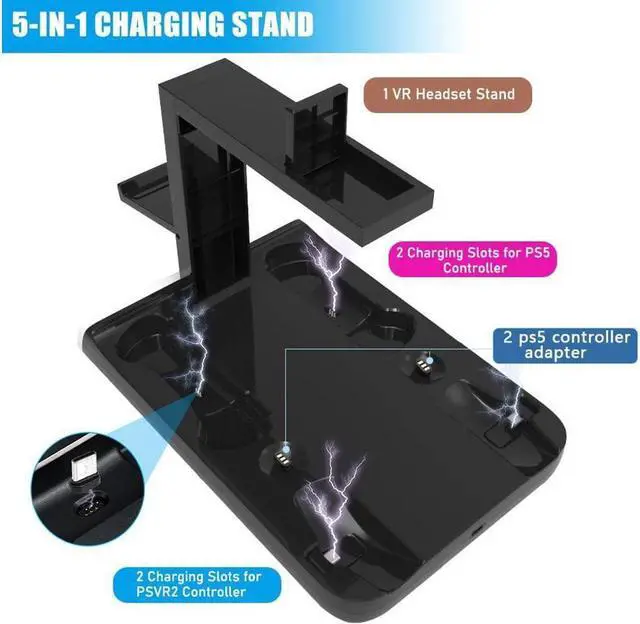 Alt view image 2 of 7 - BONAEVER 5-in-1 PSVR2 Charging Station Stand for Play Station VR2 PS5 Controller Charging Dock Station with VR Headset Display Stand 4 Controller Charger Station LED Indicators