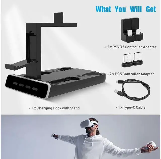 Alt view image 7 of 7 - BONAEVER 5-in-1 PSVR2 Charging Station Stand for Play Station VR2 PS5 Controller Charging Dock Station with VR Headset Display Stand 4 Controller Charger Station LED Indicators