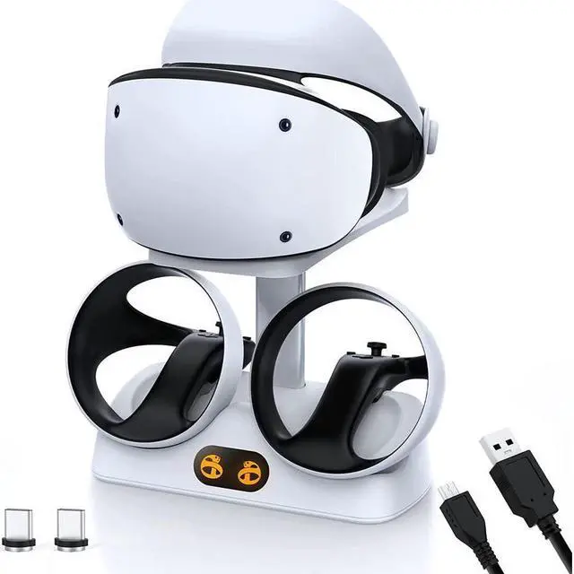 Main image of BONAEVER Controller Charging Standation for PSVR2 Dual Fast Charger Dock with LED Light Headset Display Stand Controller Mount Magnetic Connector USB to Type-C Cable White