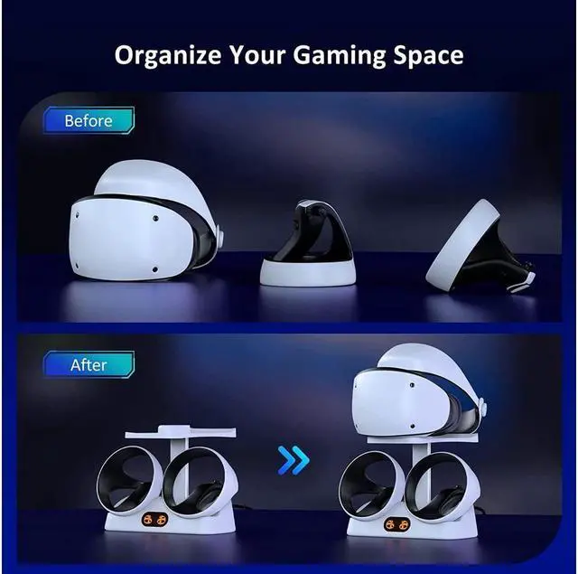 Alt view image 5 of 7 - BONAEVER Controller Charging Standation for PSVR2 Dual Fast Charger Dock with LED Light Headset Display Stand Controller Mount Magnetic Connector USB to Type-C Cable White