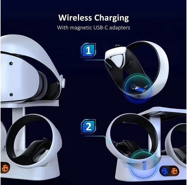 Alt view image 4 of 7 - BONAEVER Controller Charging Standation for PSVR2 Dual Fast Charger Dock with LED Light Headset Display Stand Controller Mount Magnetic Connector USB to Type-C Cable White