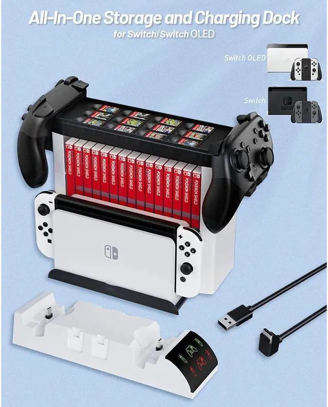 Alt view image 2 of 7 - BONAEVER Charging Dock for Nintendo Switch OLED/Switch Storage Organizer for Joy Cons Pro Controller Poke Ball Plus Controllers Multifunctional Organizer Stand for Nintendo Switch