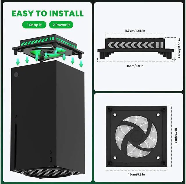 Alt view image 5 of 7 - BONAEVER Upgraded RGB Cooling Fan for Xbox Series X with Dust Filter Top Fan Cooling Systerm with LED Lights Independent Touch Switch Low Noise Cooling Fan for Xbox Series X