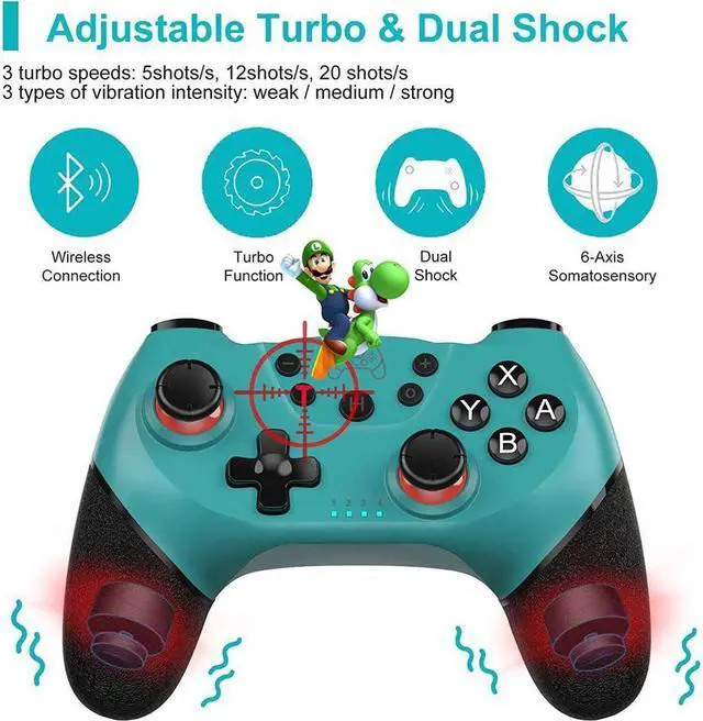 Alt view image 2 of 7 - BONAEVER Switch Controller Wireless Pro Controller Compatible for Nintendo Switch Bluetooth Switch Controller PC Game Controller Supports Gyro Axis Turbo Dual Vibration with Charging Cable