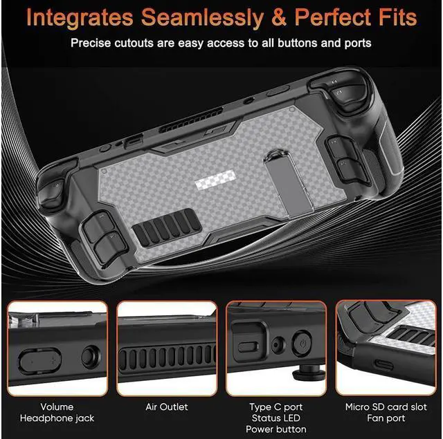 Alt view image 6 of 7 - BONAEVER Protective Case for Steam Deck with Stand and GORIXER TPU Protector Cover Accessories with Stand & 2 Pack Screen Protector Full Protection Non-Slip Anti-Collision for Steam Deck - Black