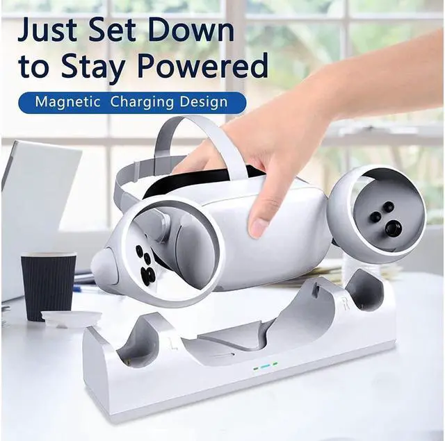Alt view image 5 of 6 - BONAEVER Upgraded Charging Dock for Meta Que Stand 2VR Headset Charging Stand for Oculus Que Stand 2Simultaneously Magnetic Charging Headset Touch Controller Charging Dock Supports LED Indicator