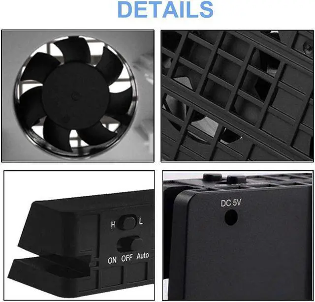 Alt view image 4 of 7 - BONAEVER Cooling Fan for PS4 PRO USB External Cooler 5 Fan Turbo Temperature Control Cooling Fans for Sony Play Station Pro Gaming Console