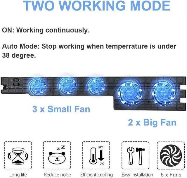 Alt view image 2 of 7 - BONAEVER Cooling Fan for PS4 PRO USB External Cooler 5 Fan Turbo Temperature Control Cooling Fans for Sony Play Station Pro Gaming Console