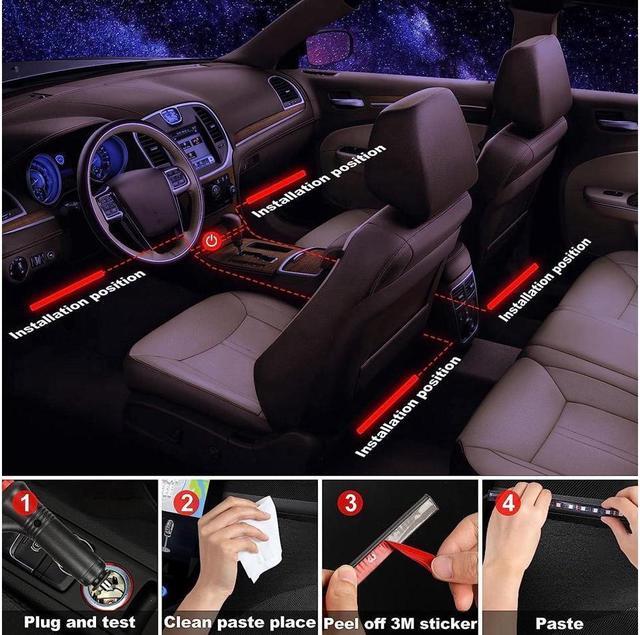 Alt view image 6 of 7 - Car Interior Lights 4pcs 36 LED Car Floor Atmosphere Glow Neon lights Multi-Color Music Car LED Strip Lights Decorative Underdash Lighting Kit with Sound Active function Wireless Remote Control DC 12V