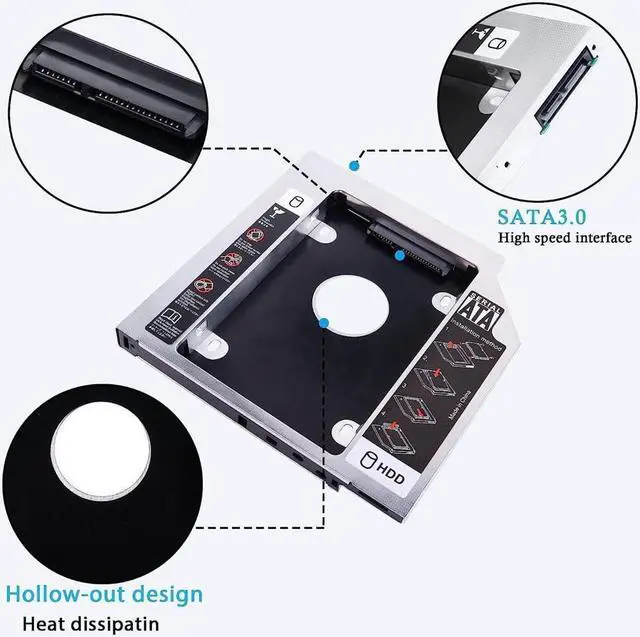 Alt view image 4 of 7 - BONAEVER SATA 2nd SSD HDD Hard Drive Caddy Tray Universal 9.5mm 2.5'' SSD HDD Hard Drive Caddy Adapter Tray Enclosures SATA-III Laptop Hard Disk Holder for CD/DVD-ROM Optical SuperDriveTray