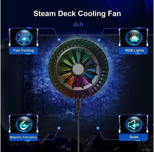 Alt view image 2 of 7 - BONAEVER Steam Deck Fan Semiconductor Cooler for Steam Deck with 7-Blade Fan RGB Colourful Light 3 Seconds Fast Cooling Magnetic Fan Cooler for Steam Deck Switch Cellphones
